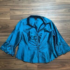 Sunny Taylor Size Large 100% Silk Blouse Blue Professional Y2K